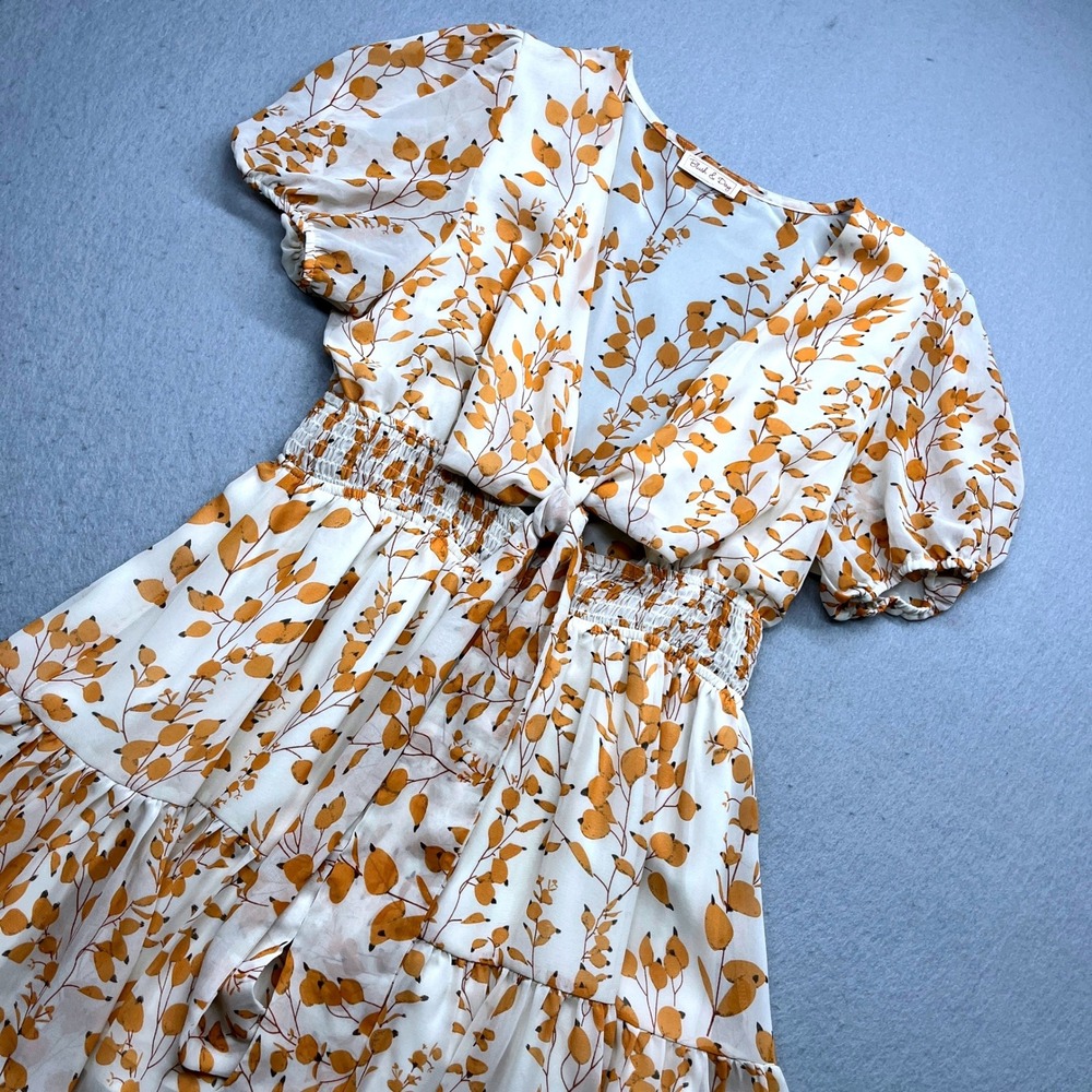 Blush & Day Floral Tie Front Mini Dress 1XL Yellow Cream Boho Cottagecore Y2K